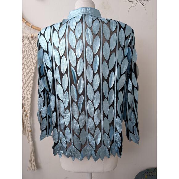 Natto blue metallic leaf design leather jacket - Picture 5 of 16